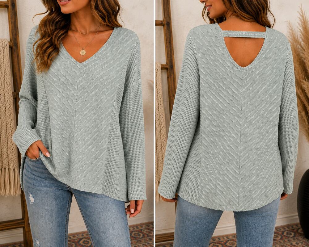 BKE Teal Sage Textured Knit Long Sleeve Top Medium